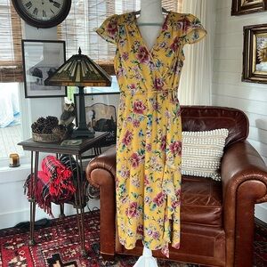 Floral Yellow Wrap Dress